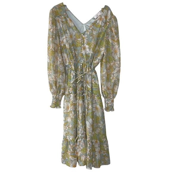 RACHEL PARCELL  FLORAL PRINT LONG SLEEVE CHIFFON MIDI DRESS SIZE M - Picture 1 of 11